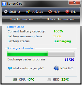 ... Battery Care sepertinya pilihan yang tepat ( untuk Windows XP, vista